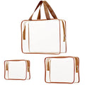 3Pcs Crystal Clear PVC Travel Toiletry Bag Kit for Women Men (1 Large, 1 Medium, 1 Small-Grey / 3 Piece Set)
