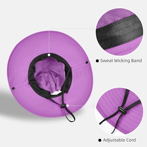 Ponytail Sun Bucket Hats for Women UV Protection Foldable Wide Brim (1 Pack-pure Purple)