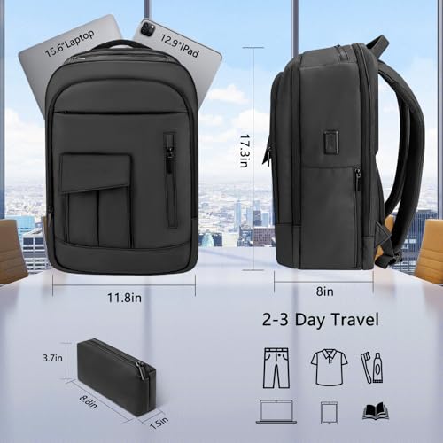 Backpack for Men Business Travel Laptop Backpack with USB Charger Lightweight Anti (15.6MAX" / With Pocket / Black)