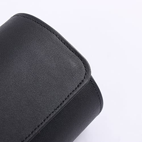 Genuine Napa Leather Watch Roll Travel Case for 3 Watches (Black)
