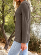 Long Sleeve Shirts for Women Casual Crewneck Tops Basic Tees (Large / 01darkcoffee)