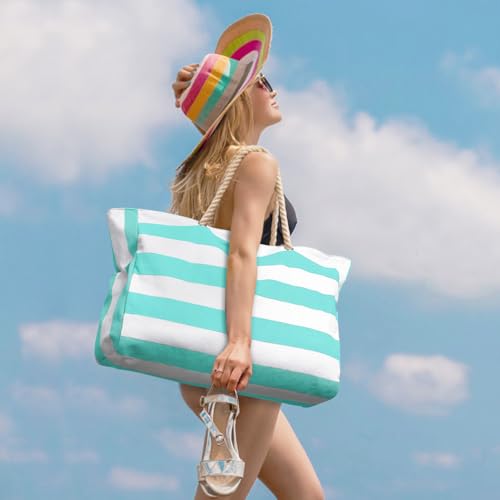 Beach Bags for Women Large Waterproof Beach Tote Bag Zipper Beach Bags Waterproof Sandproof Swim Pool Bag Large Tote (Mint Green)