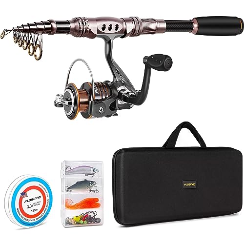 Fishing Rod and Reel Combos Carbon Fiber Telescopic Fishing Pole with Reel Combo Sea Saltwater Freshwater Kit Fishing Rod Kit (5.91 ft / Full Kit with Carrier Case)