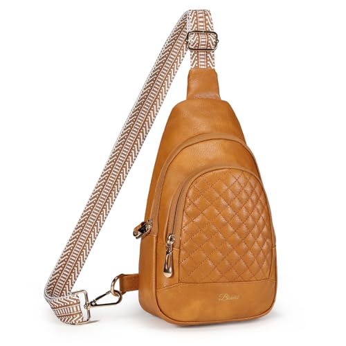 Crossbody Bags for Women Anti Theft Small Sling Handbag with Zipper Lock Vegan Leather RFID Blocking Chest Pure (Camel Brown)