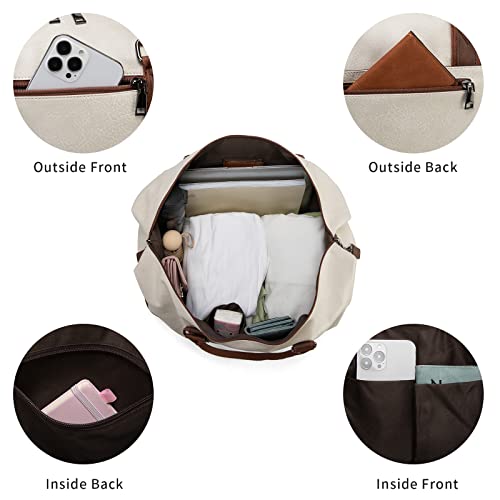 Leather Travel Bag with Shoe Pouch (Color / White)