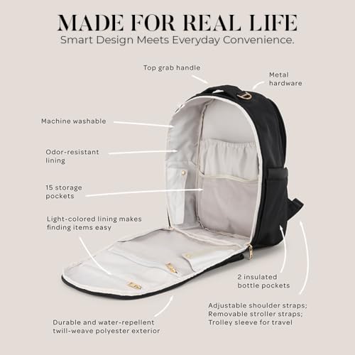 New Classic Diaper Bag Backpack with 15 Pockets (Black)