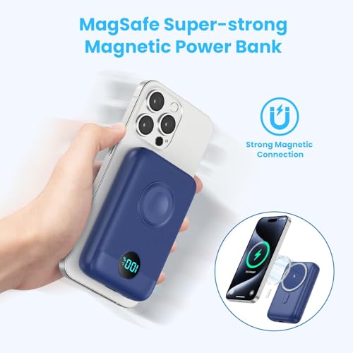 Magnetic Portable Charger with Apple (Blue)