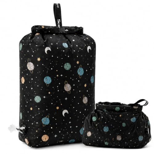 Compression Travel Laundry Bag for Dirty Clothes (Black Planet / Large)
