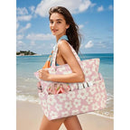 Waterproof Beach Tote Pool Bags for Women Ladies Extra Large Gym Tote Carry On Bag With Wet Compartment for Weekender Travel (Beige Flowers)