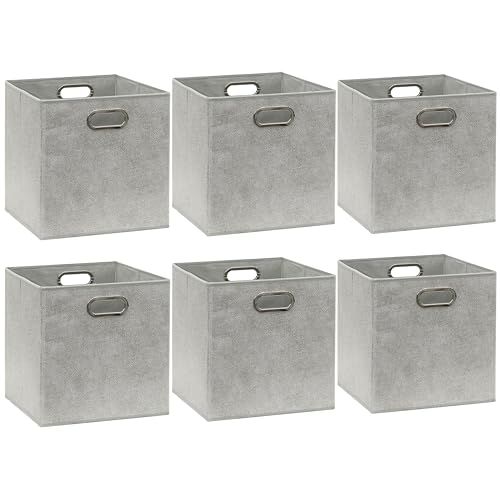 11 Inch Foldable Cube Storage Bins with Handles (6 Pack - 10.5" x 10.5" x 11" / Gray)