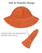 Womens Crochet Straw Sun Hat Foldable Floppy Wide Brim Beach Hat for Summer (One Size / Orange)