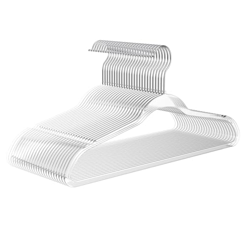 Premium Clear Invisible Acrylic Hangers (Clear/Silver / 20-Pack)