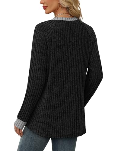 Fall Outfits for Women 2026 Long Sleeve Shirts for Women Boho Tops Trendy Womens Sweaters Lightweight Fashion Business Dressy Casual School Outfits for Teachers Knit Soft Work Black L (Large / 02-black)
