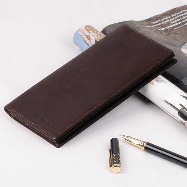 Leather Checkbook Cover Wallet for Men with RFID Blocking (Coffee)