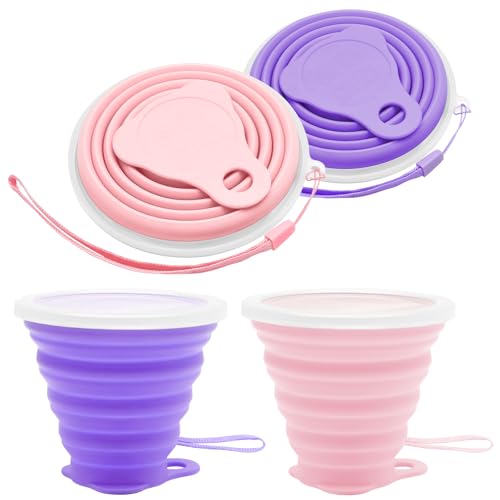 2 Pack Silica gel Collapsible Travel Cup 270ml (Pink & Purple)