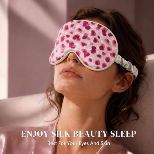 Adjustable 22 Momme 100% Pure Mulberry Silk Sleep Mask (Leopard - Pink/Purple / 1 Count (Pack of 1))