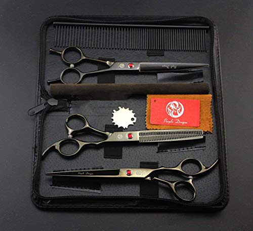 7" Dog Grooming Scissors Set with Rhinestone Accent (Bright Black)