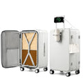 24 Inch Top Opening Checked Luggage with Cup Holder and USB Ports (Smoke White / 24 Inch Pro)