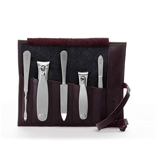 5pc Manicure & Pedicure Set (5-Pc: Finger+Toe Clipper, Tweezer, Sapphire / Purple Leather Roll)