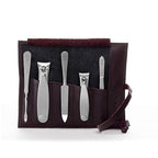 5pc Manicure & Pedicure Set (5-Pc: Finger+Toe Clipper, Tweezer, Sapphire / Purple Leather Roll)