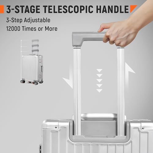 All Aluminum Carry On Luggage 22x14x9 Airline Approved Heavy Duty Hard Shell Suitcases Zipperless Suitcase with TSA Lock (Silver / 20-Inch)
