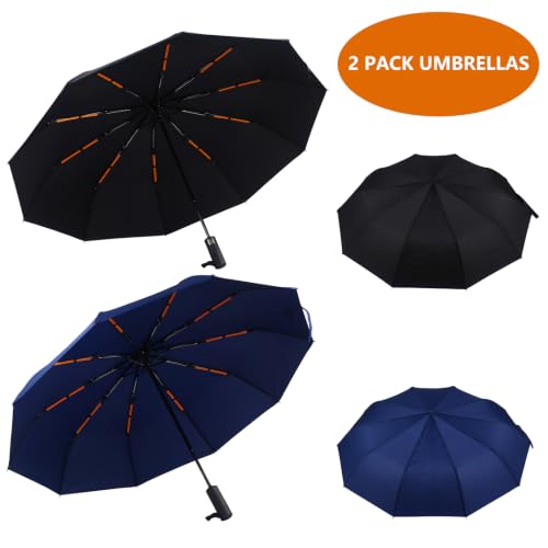 2 Pack 46 Inch Umbrellas ((2 pack)black+blue)