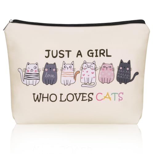Cat Mom Makeup Bag For Women & Teen Girl Cat Lover Gifts (Girl Love Cats)