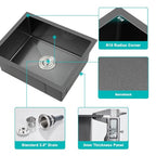 24x18 Inch Undermount Kitchen Sink 18 Gauge 304 Stainless Steel (Black / D24"xW18"xH9")