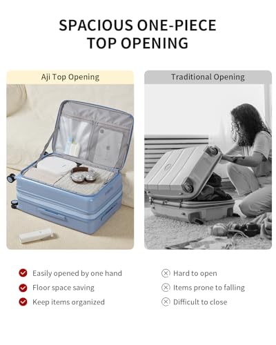 Expandable Top Opening 24 Inch Checked Luggage with Spinner Wheels (Blueberry Blue / Checked-Medium 24-Inch)