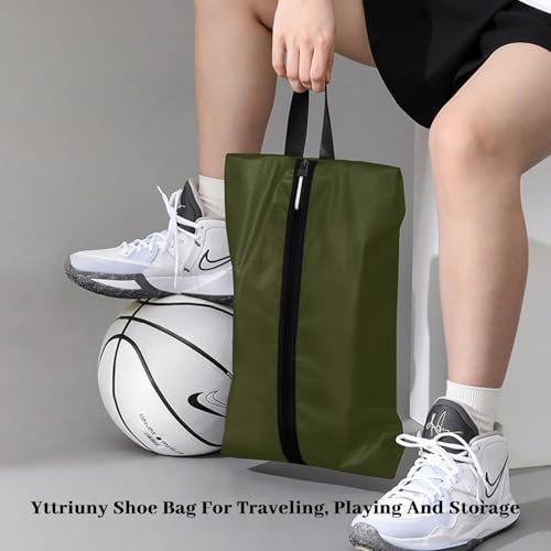 Shoe Bags for Travel Waterproof Odor Absorbing Lightweight Golf Soccer Shoe Storage Organizer Pouch with Smooth Zipper and Handle (Dark Green / 16.5 × 9.8 Inches | 1-Pack)