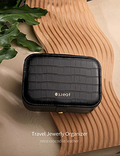 Travel Jewelry Organizer Boxes for Women Small Portable Necklace Earrings Bracelet Rings Travel Case Best Friend Birthday Gifts for Women Trendy (15_Crocodile_Black_Big)