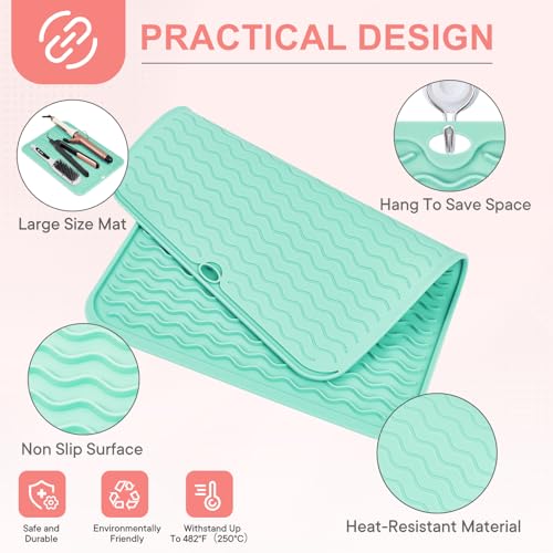 Oversize Silicone Heat Resistant Mat for Hair Tools (Mint Green)