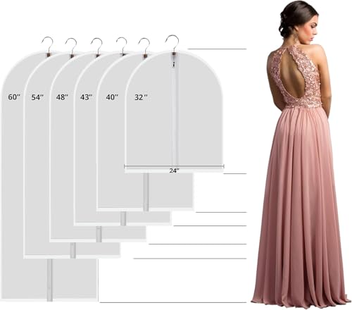6 Pack Garment Bags for Hanging Clothes (24" x 40" 6 Pack / Translucent)