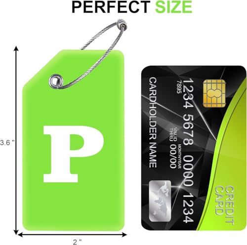 8 Pack Initial Luggage Tags for Suitcases Airplane Travel Essentials (Green / Letter P)