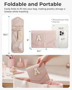 Travel Jewelry Organizer Case C Initial Jewelry Roll (Small / Pink-C)