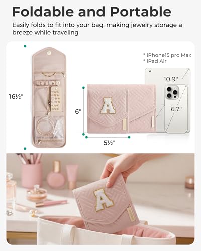 Travel Jewelry Organizer Case M Initial Jewelry Roll (Small / Pink-M)