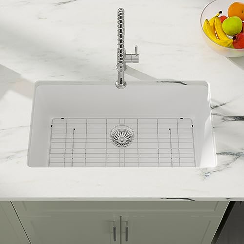 33"x19" White Undermount Granite Composite Kitchen Sink (White / 33"x19")