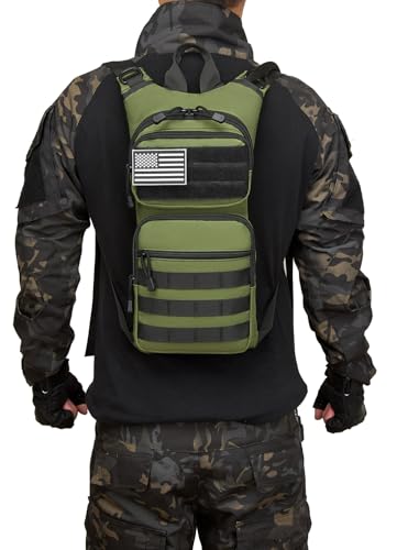Insulated Water Hydration Pack Bag with 3L TPU Bladder Tactical Molle Hydration Backpack for Hiking Cycling Running (OD Green)