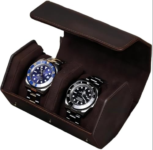 Genuine Leather Watch Roll Travel Case (Hexagon 2 slots)