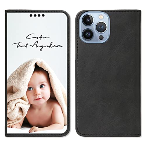 Custom 17 16 15 14 13 12 11 Pro Max Wallet Case for Apple iPhone (Black-A)