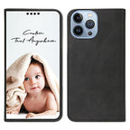 Custom 17 16 15 14 13 12 11 Pro Max Wallet Case for Apple iPhone (Black-A)