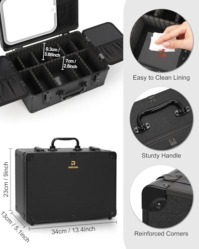 Makeup Case Makeup Bag with LED Mirror Makeup Organizer Large Cosmetic Bags Travel Train Case for Women (Black / medium)