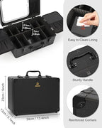 Makeup Case Makeup Bag with LED Mirror Makeup Organizer Large Cosmetic Bags Travel Train Case for Women (Black / medium)