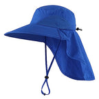 Outdoor UPF50+ Sun Hat Wide Brim Mesh Fishing Hat with Neck Flap (Large-X-Large / Bright Blue)