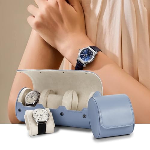 2 Slot Leather Watch Organizer Case Light Blue (Sky Blue / 2-Slot)
