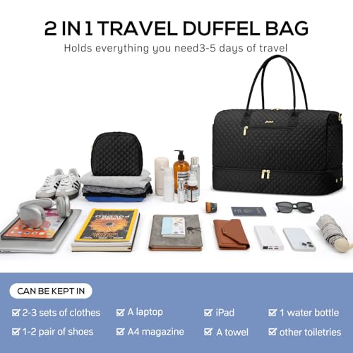 Travel Weekender Duffle Bags for Women (2-Black / X-Large)