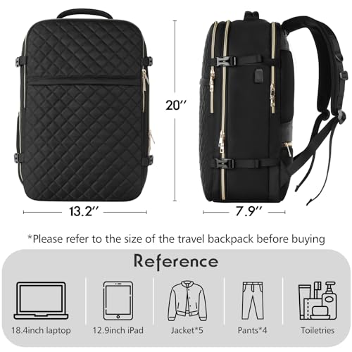 Large Travel Backpack Women (18.4 inch / Black)