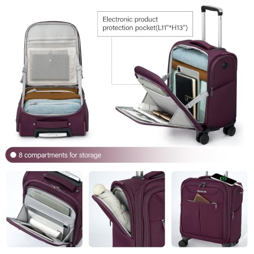 Underseat Carry On Luggage with Wheels (Purple / 16-Inch)