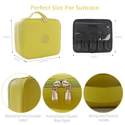 Travel Makeup Bag Cosmetic Bag Makeup Organizer Bag with Lighted Mirror (Yellow / Small)