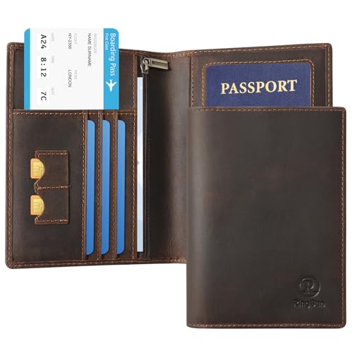 Leather Passport Cover for Men Women (Red Brown)